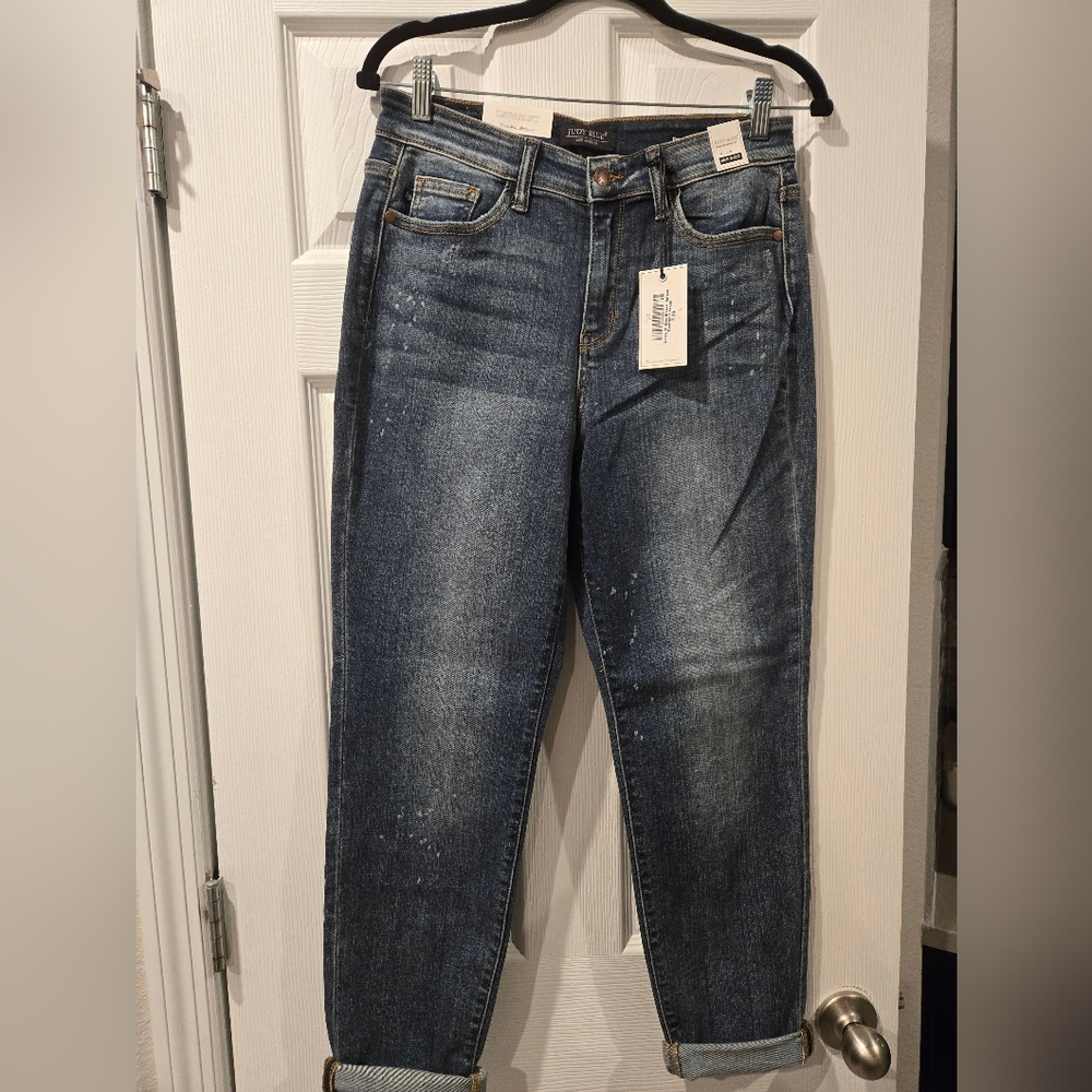 Judy Bkue, "Corey" High Rise, Bleach Splash Boyfriend Jeans, Size 7/28, NWT